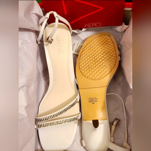 Aerosoles "Fresh Start" White Leather (Rhinestone Encrusted) Ankle Strap Sandals - Picture 8 of 11